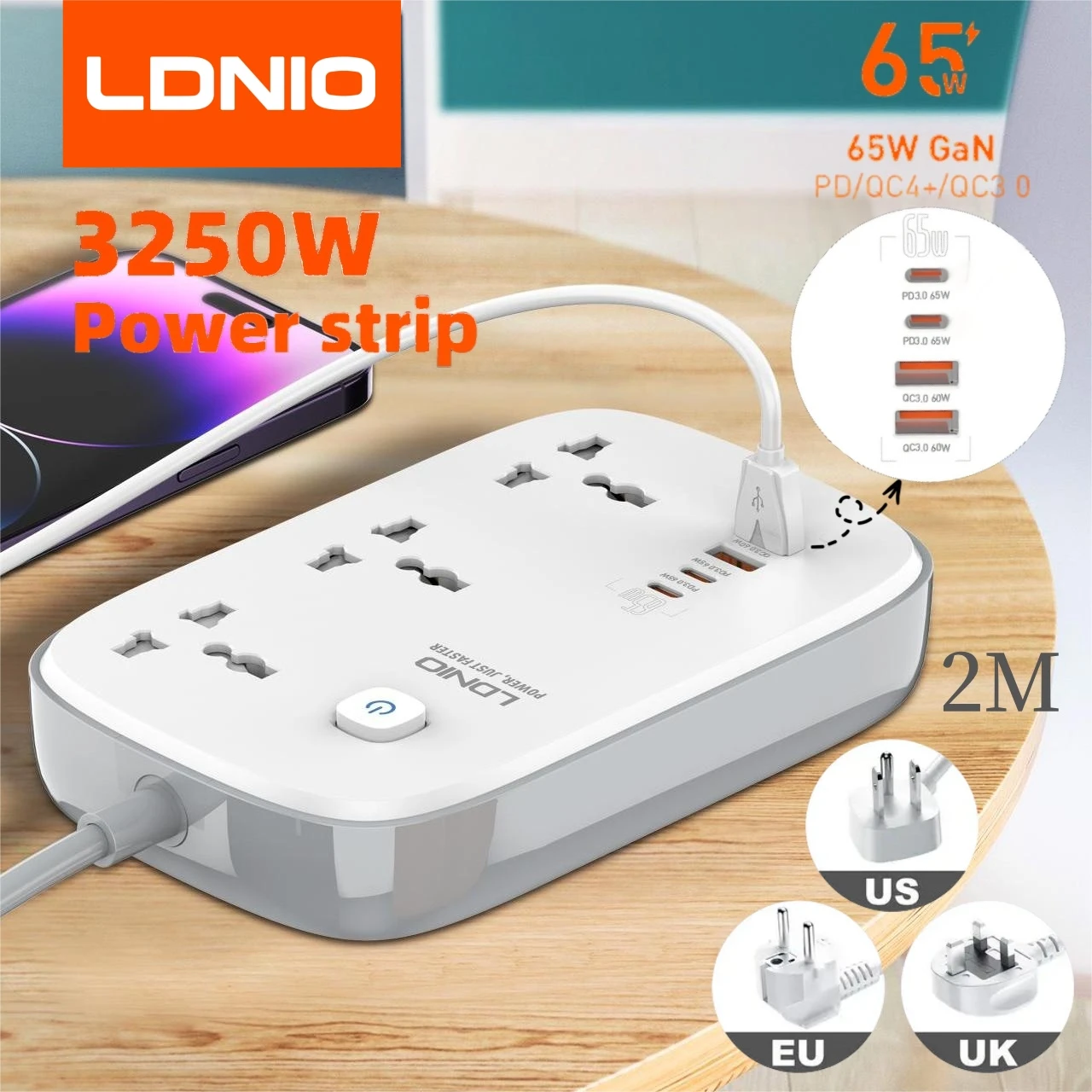 Smart Plug Surge Protector - LDNIO Universal Power Strip with 65W