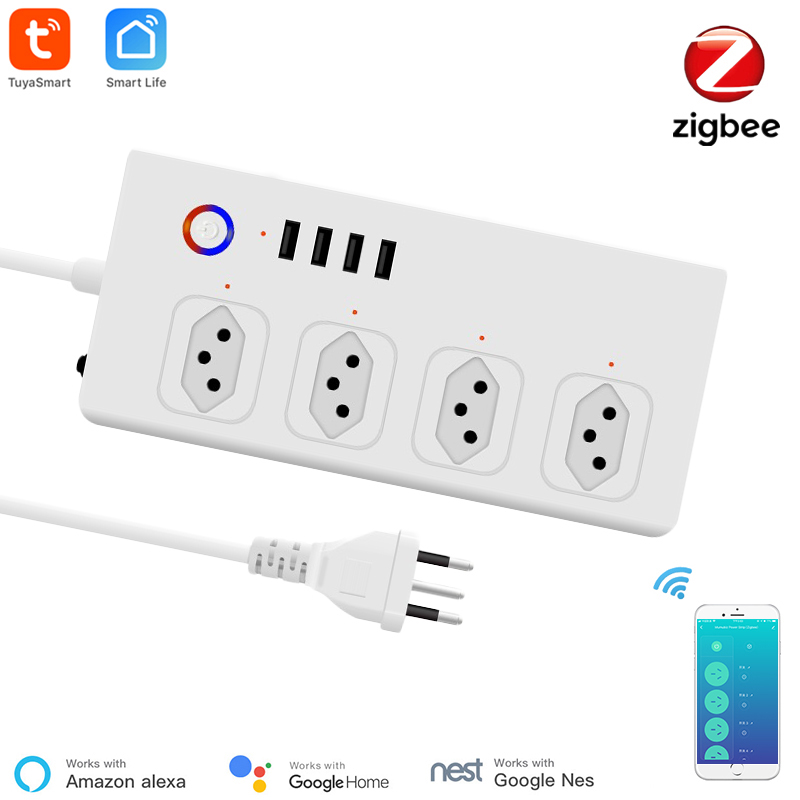 Smart Power Strip 4 Outlet Usb - Brazil Smart Zigbee Power Strip, Tuya