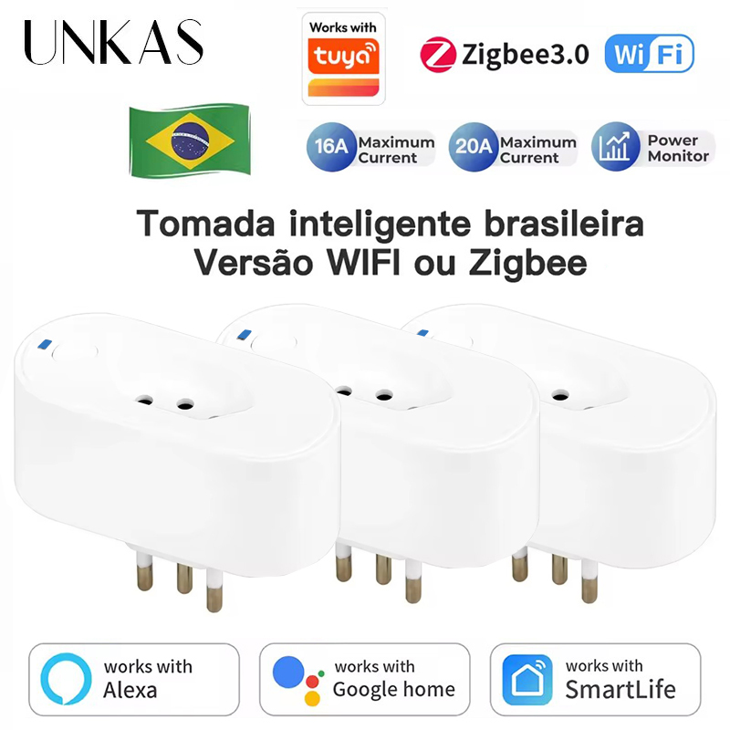 Smart Plug Energy Monitoring Wifi - UNKAS Works with Tuya Brazil Plug