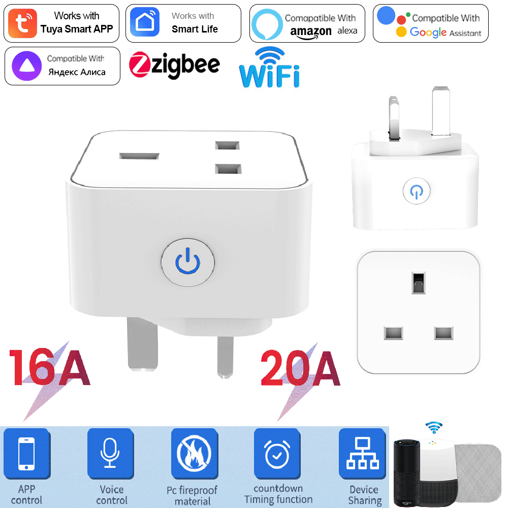Smart Plug Energy Monitoring Wifi - Tuya Smart Socket 16A/20A WiFi or