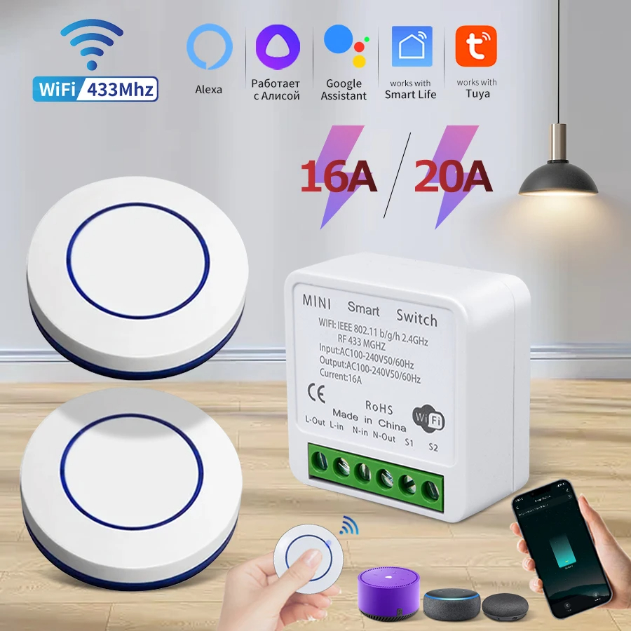 Smart Plug Mini Alexa Google - 16A RF 433Mhz Wireless Tuya WiFi