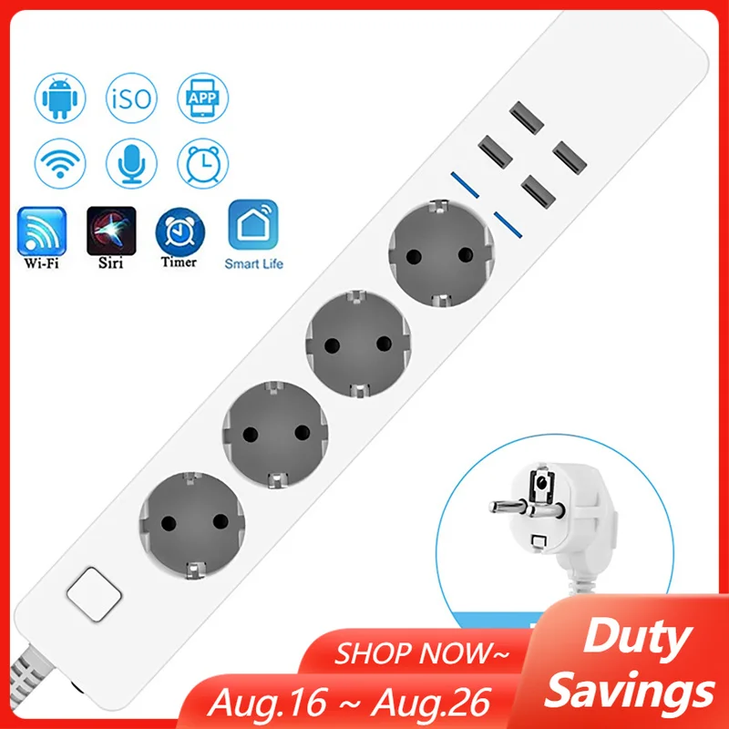 Smart Power Strip 4 Outlet Usb - 8-in-1 Multi-functional WIFI Smart Power Strip