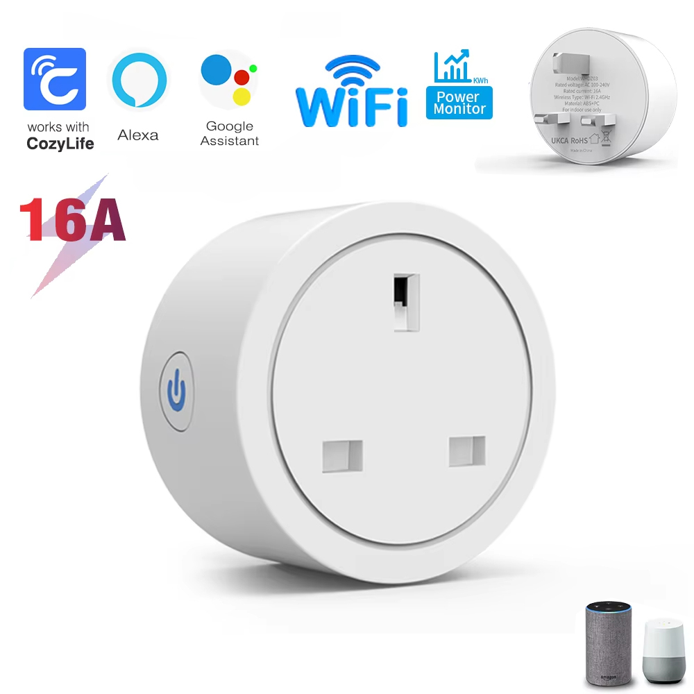 Smart Plug Energy Monitoring Wifi - WiFi 16A Smart Socket UK Plug