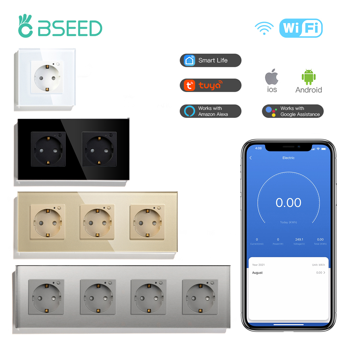 Smart Plug Energy Monitoring Wifi - BSEED EU Electrical Wifi Smart Socket