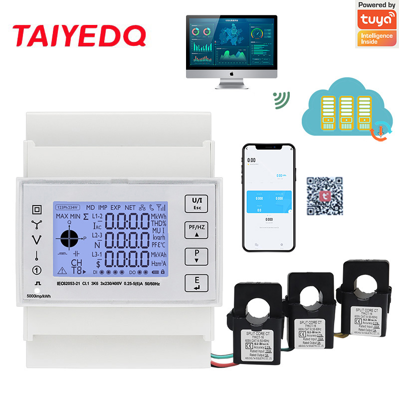 Energy Meter Din Rail Wifi - TAC4321CT Three Phase Din Rail WiFi