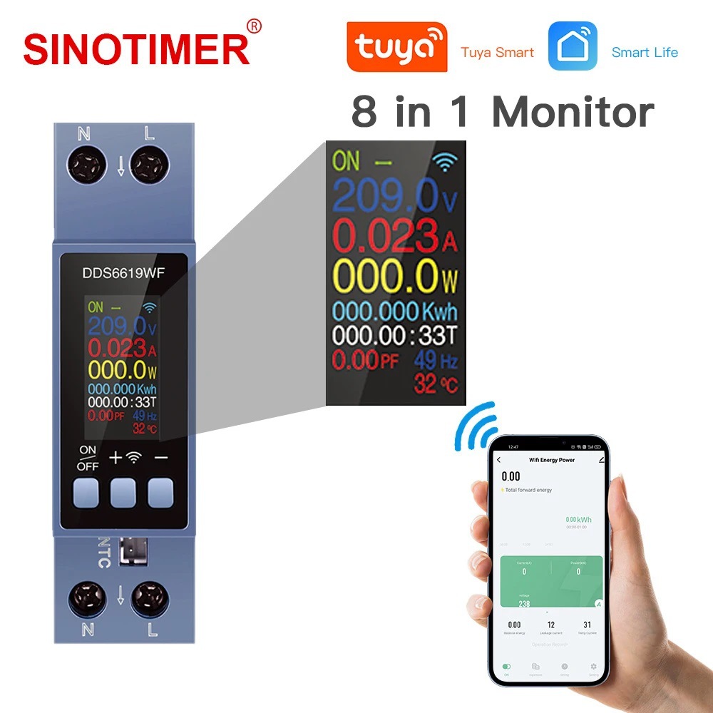Energy Meter Din Rail Wifi - 8 in 1 Power Meter WiFi