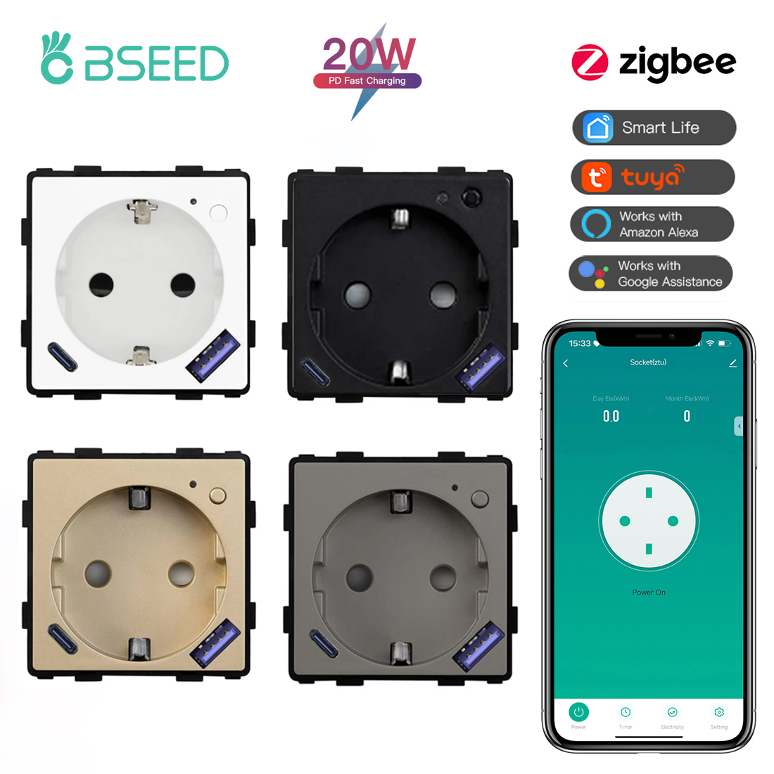 BSEED Zigbee Smart Socket Part - Smart Plug Zigbee 16A review and price