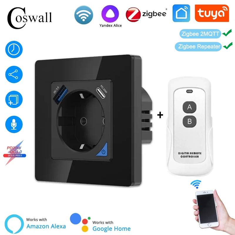 Coswall Alice Glass Zigbee Tuy - Smart Plug Zigbee 16A review and price
